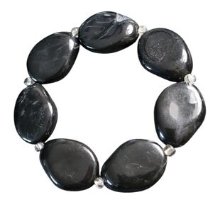 Black and White Swirled Beaded Stretch Bracelet